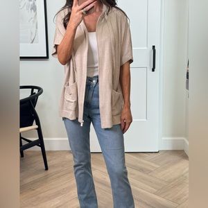 NWT Barefoot Dreams cozychic ultra light zip up hoodie color stone short slv